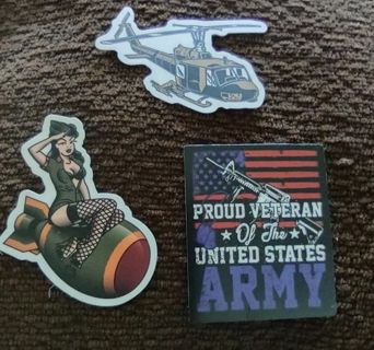 3 United States veteran laptop tool box stickers sexy pin-up girl army helicopter