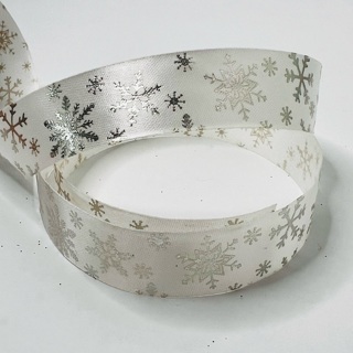 White Silver Snowflake Nylon 7/8” Wide Ribbon 