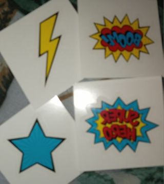 4pc temporary tattoos boom, super hero, star lighting bolt