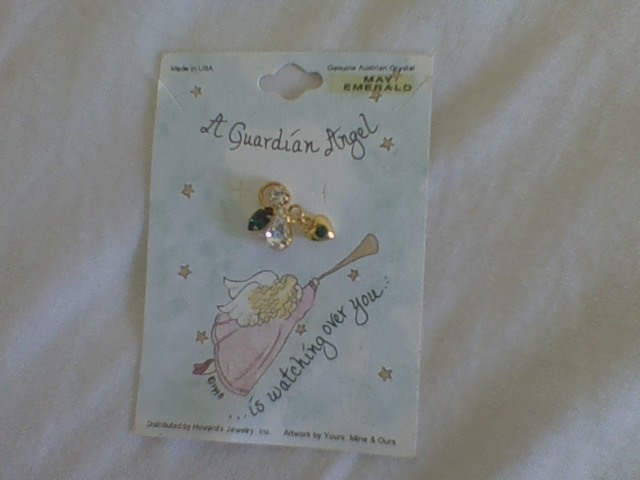 Free: NEW A GUARDIAN ANGEL PIN WITH MAY EMERALD BIRTHSTONE & GENUINE AUSTRIAN CRYSTAL