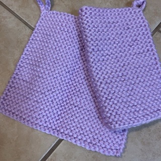 BN Hand Knitted Two Pastel Lavender Potholders .