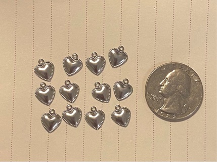 12 pc Silver tone Heart charms