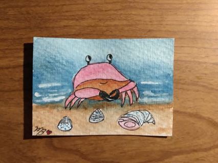 Original Watercolor Painting 2-1/2X 3/1/2Leave the shells on the beach they are someone's Home by 