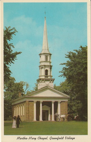 Vintage Unused Postcard: a: Martha-Mary Chapel, Greenfield Village, Dearborn, MI