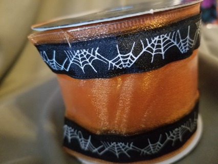 HALLOWEEN ORNAGE WIRED RIBBON - NEW -FREE SHIPPING