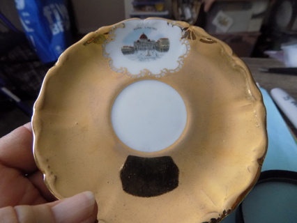4 inch round gold plasted porcelain saucer Romero OTC  RONA S. :Pietro fountain, bldg