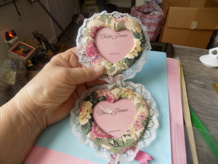 Fabric heart shape floral print joined photo frame trim in lace and ribbon