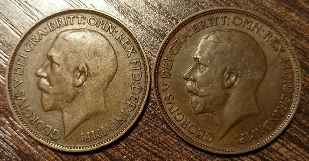 1912 & 1918 British Half Pennys Full bold dates!