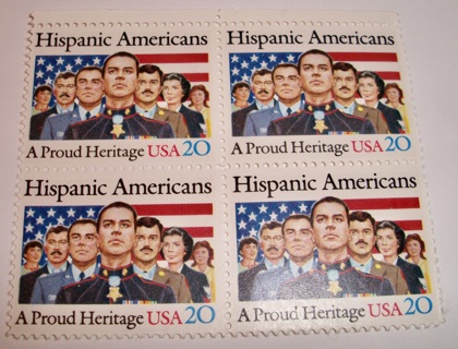 Scott #2103, Hispanic Americans, Pane of 4 Useable 20¢ US Postage Stamps