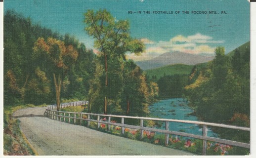 Vintage Used Postcard: d: 1952 Foothills of the Pocono Mountains, PA