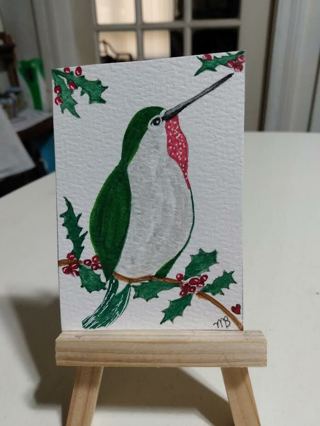 ACEO Original, Watercolor Painting 2-1/2"X 3/1/2" Humming Bird by Artist Marykay Bond