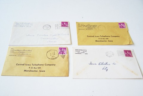 Vintage Full Envelopes with Cancelled Postage Set of 4