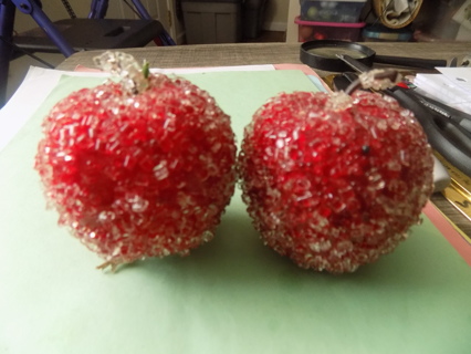 2 crystalized covered apples for ornaments