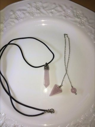 NEW! Unused Rose Quartz Necklace and Divination Pendulum ✌️❤️✨