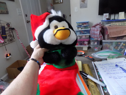 22 inch Penguin plush stocking wearing Santa hat