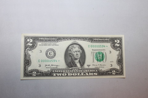 UNCIR. $2.00 BILL"VERY LOW SERIAL" # STAR NOTE"