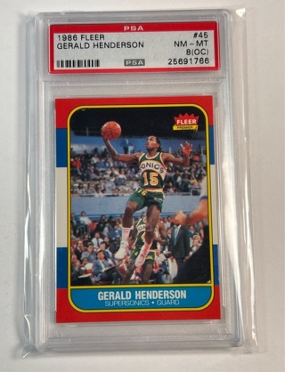 1986 Fleer #45 Gerald Henderson PSA 8(OC) NM-MT Seattle Supersonics