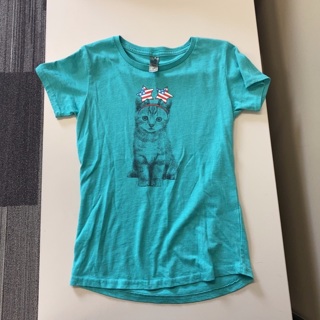 Girls Size Youth Large Green T-Shirt Kitten Theme