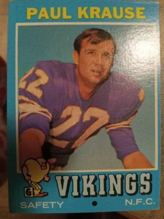 1971 TOPPS PAUL KRAUSE MINNESOTA VIKINGS FOOTBALL CARD# 158