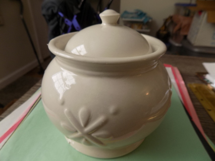 Vintage white ceramic fat ginger jar & lid with 3D embossed snowflakes