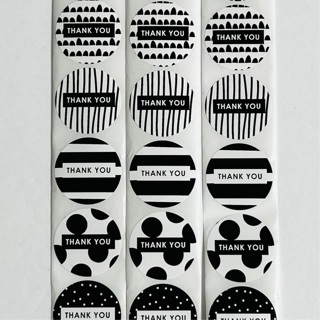 Black and White Round Thank You Stickers