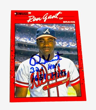 Autographed 1990 Donruss Baseball - #475 Ron Gant - Braves/ With 321 Hr's & 1651 Hits Inscriptions 