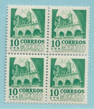 1954 Mexico Sc876 10c Convent, Morelos MNH block of 4 