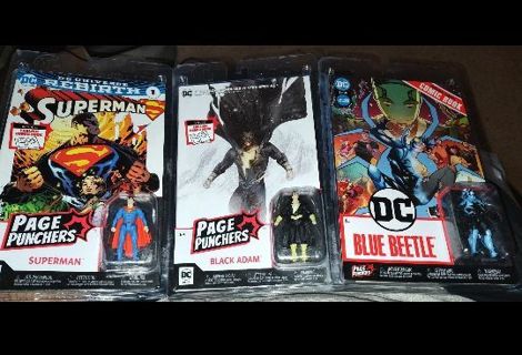 3 DC Comics Page Punchers 4" inch figures&comicbook Superman,Blue Beetle and Black Adam plus bonus