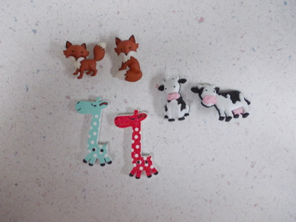 LOT of Animal Buttons FOXES COWS GIRAFFES