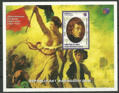 1999 Madagascar Chopin 150th Anniversary of his death in Paris MNH S/S