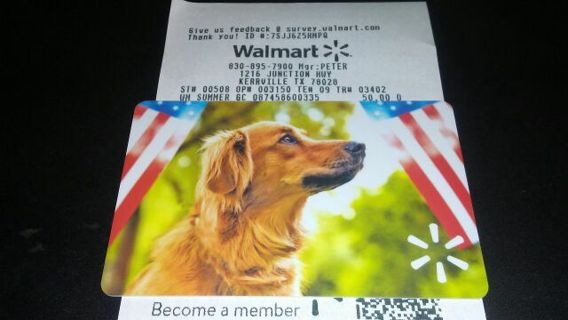 $50 WALMART GIFT CARD. DIGITAL DELIVERY. WINNER GETS THE GIFT CODE.