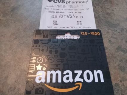 $30 AMAZON GIFT CARD. DIGITAL DELIVERY. WINNER GETS THE GIFT CODE.