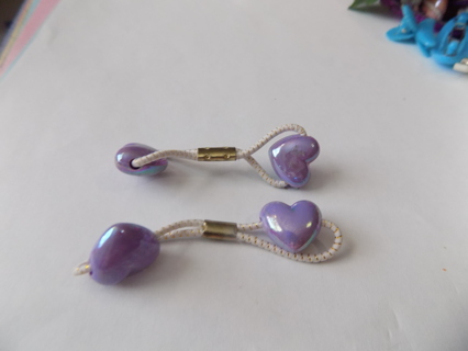 2 purple irredescent heart shape ponytail holders set