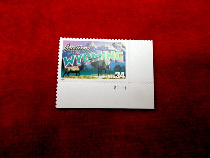  Scott #3610 ' Wyoming ' 2002 34c MNH with plate number U.S. Postage stamp. 