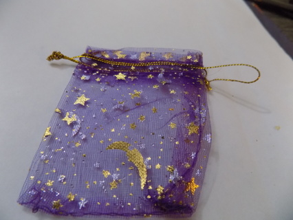 Purple organdy drawstring jewelry bag with gold moon & stars # 3