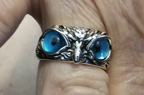 Cute Adjustable Light Blue-Eyed Owl Ring