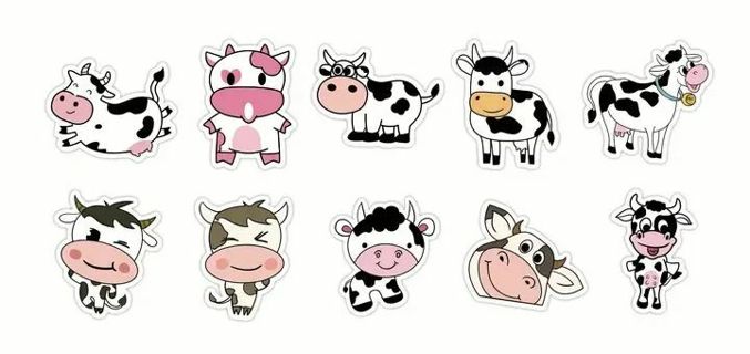 ➡️⭕(10) 1" CUTE COW STICKERS!!