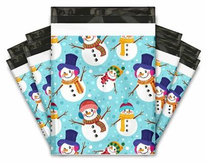 ↗️SuPeR SPECIAL⛄(5) BRIGHT CHRISTMAS SNOWMAN 10"x 13" POLY MAILERS!!