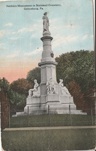 Vintage Used Postcard: (k): 1913 Soldiers Monument in National Cemetery, Gettysburg, PA