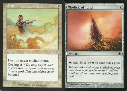 2 MTG Cards:1998 Urza's Saga Clear #7,Obelisk of Jund Shards of Alara 215/149