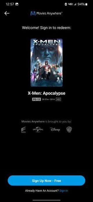 Xmen Apocalypse Digital HD movie code MA/VUDU/iTunes