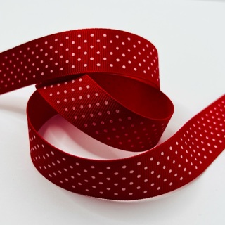 Red White Polka Dot Grosgrain 7/8” Wide Ribbon 