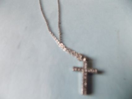 Time & True silvertone chain necklace with rhinestone covered cross charm