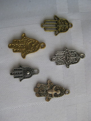 Hamsa hand jewelry making charms, 5 different  charms, new out of bag.