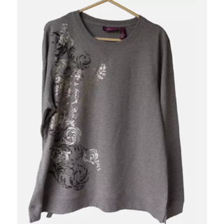New Heather Gray Floral Foil Print Pullover Sweatshirt Plus 1X 100% Cotton