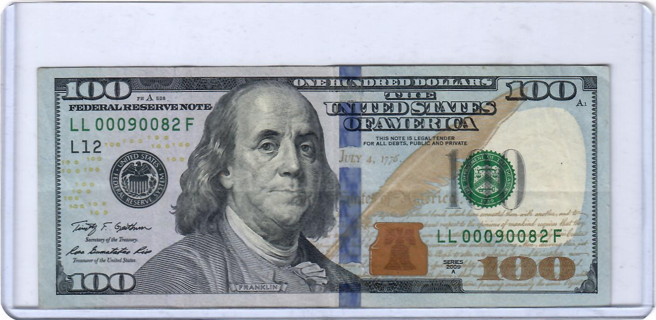 $100 Dollar Bill Fancy Low Serial Number! Coolness Rating of 96.1 NICE! P6