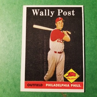 1958 - TOPPS EXMT - NRMT BASEBALL - CARD NO. 387 - WALLY POST - PHILLIES