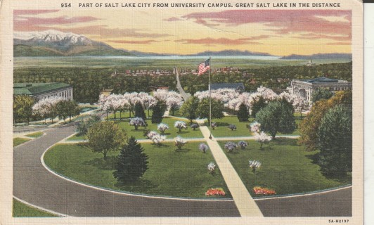 Vintage Used Postcard: 1939 Parts of SLC from University Campus, Salt Lake City, UT