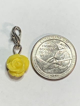 ROSE DANGLE FLOWER CHARM~#10~YELLOW~1 CHARM ONLY~COMES WITH LOBSTER CLASP ATTACHED~FREE SHIPPING!