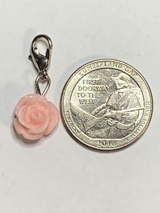 ROSE DANGLE FLOWER CHARM~#31~LT. PINK~1 CHARM ONLY~COMES WITH LOBSTER CLASP ATTACHED~FREE SHIPPING!